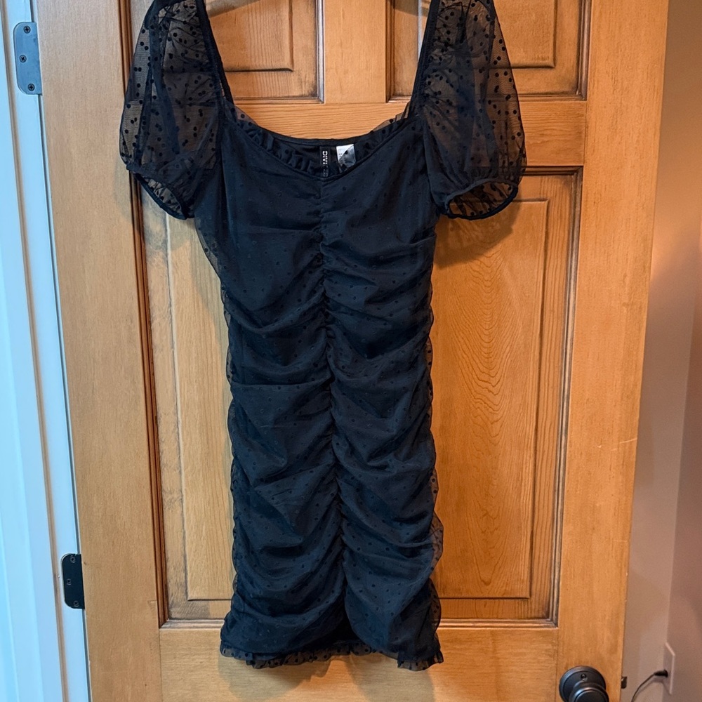 H&M Black Ruched Mini Dress